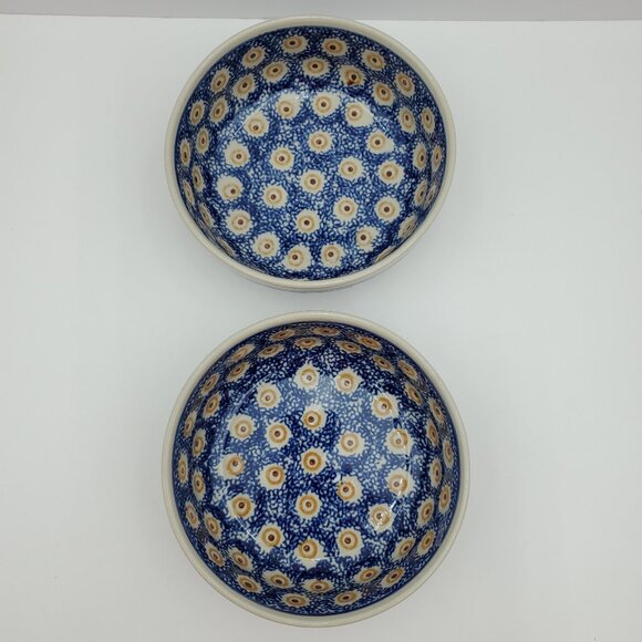 Polish Pottery Brown Circles Soup Bowls Brown Spot Cereal Bowls - Picture 3 of 9